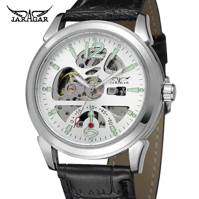 Jaragar Automatic Stainless Steel Leather Strap Skeleton Sports Watch - New • £29.94