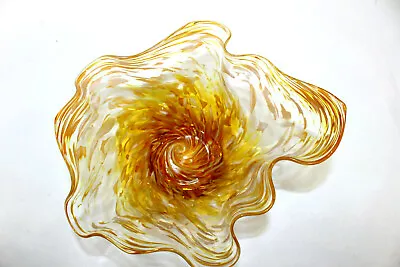 Murano Italian Art Glass Mid Century Modern Yellow Swirl Dish 6.75  Tall 10 L • $87.98