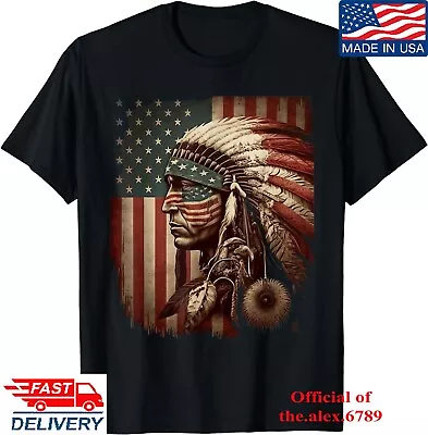 Native American Indian Chief American USA Flag T-Shirt Unisex Tees • $21.99