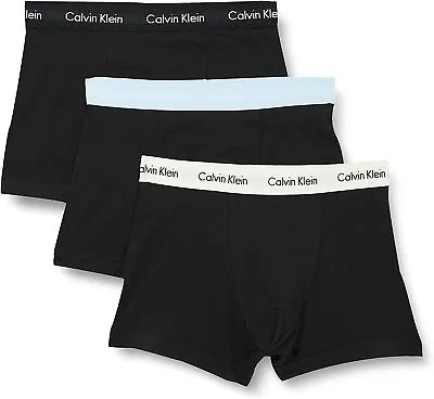 Calvin Klein 100% Authentic Mens Boxer Shorts Trunks- 3pc Light Blue/Black/White • £29.99