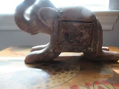 Vintage Hand Carved Solid Wood Elephant Figurine With Hidden Drawer • $19.99