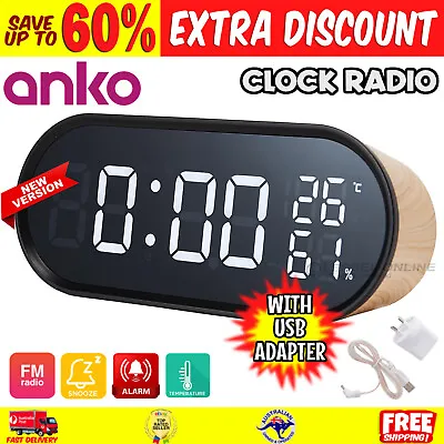 Digital LED Alarm Clock AM FM Radio Large Big Numbers Easy Snooze Button • $29.07