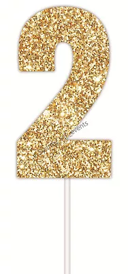 CAKE TOPPER NUMBER GLITTER GOLD 2 PARTY PICK SIGN DECORATION BIRTHDAY 2nd 21st • $4.08