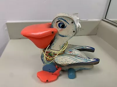 Vintage Fisher Wooden Pull Toy  | No. 794 Pelican • $19.99