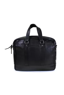 James Campbell Mens Leather Zip Around Briefcase Handbag Black • $60.99