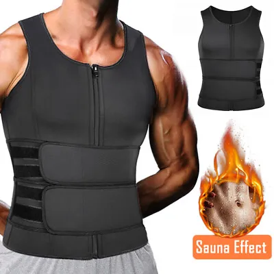 Men's Sweat Sauna Waist Trainer Zip Vest Weight Loss Tank Top Body Shaper BELT. • £21.79