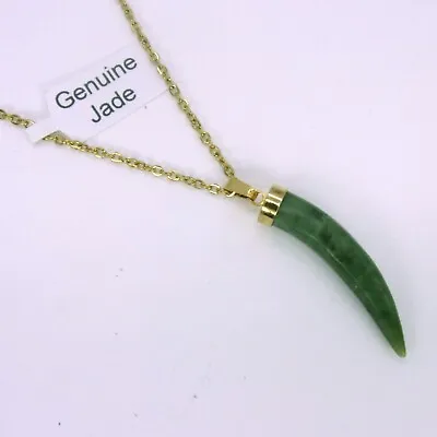 Carved Jade Horn NecklaceVintage 1970s Horn NecklaceNew Old Stock Gold Finish • $9.99