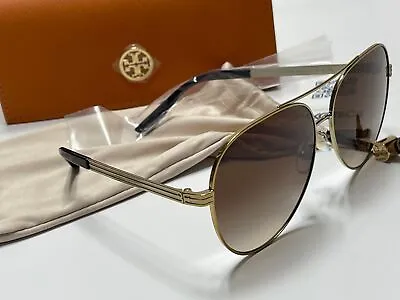 Genuine Tory Burch Gold Metal Aviator Pilot Sunglasses W/ Hard Case TY6078 • $57.99