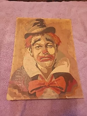 Vintage 1972 Hand Painted Sad Clown Portrait • $50