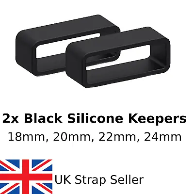 £3.45 • Buy 2 X Watch Strap Band Keeper Loop | Black Silicone Rubber | 16 18 20 22 24mm 