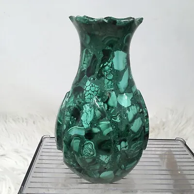 African Carved Malachite Vase 7”H X 4.75”W Healing Crystal 4lbs • $243.75