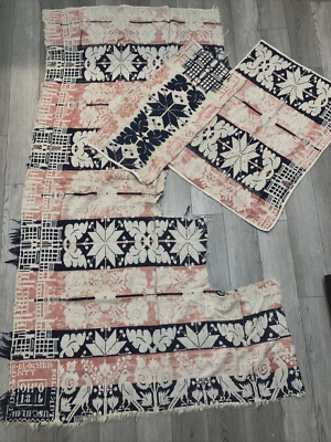 $79.99 • Buy Antique Jacquard Coverlet Blanket Dated 1816 Ohio Primitive Woven Cutter AS IS