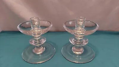 Val St. Lambert Crystal Clear Candle Stick Holders. Signed. 5  Set Of 2 (B39) • $65