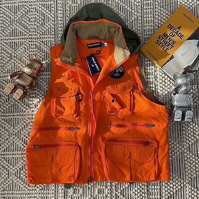 POLO RALPH Lauren SPORT VEST Utility Gilet Hooded Jacket Orange Sizes M L XXL • $210.13