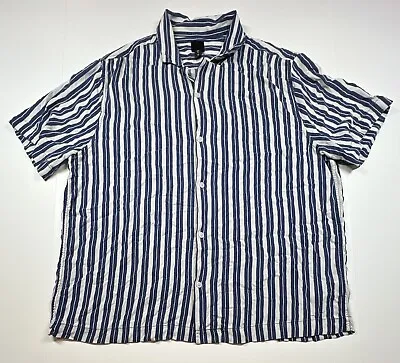 Mens H&M Short Sleeve Size XL Button Down Blue And White Stripes Viscose Soft • $13.95