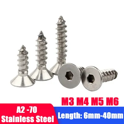 A2 Stainless Steel Countersunk Allen Key Socket Self Tapping Screws M3 M4 M5 M6 • $5.93