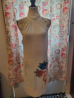 Vintage Ed Hardy White Halter Dress With Graphic Roses Flames Bling Fancy Size L • $69.99