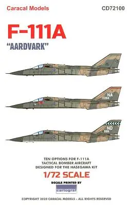 Caracal Decals 1/72 GENERAL DYNAMICS F-111A AARDVARK • $13.50