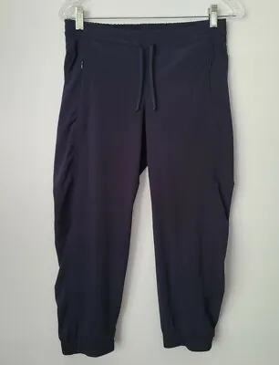 $15 • Buy ATHLETA Style Joggers Size 2 Navy Blue Nylon Spandex Zip Pockets Pull On