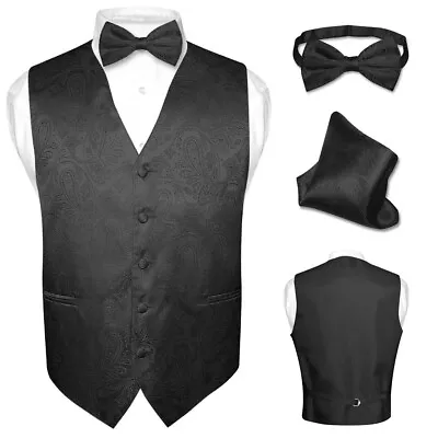 Men's Dress VEST Bow Tie Hankie Set PAISLEY Design For Suit Tuxedo BowTie Hanky • $27.95