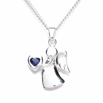 £8.85 • Buy Sterling Silver & Sapphire CZ Birthstone Angel Necklace 14 - 32 Inches