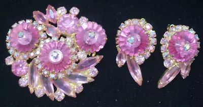 Vintage Juliana Brooch Earrings Set Pin Pink Rivoli D&e Rhinestone Jewelry • $97