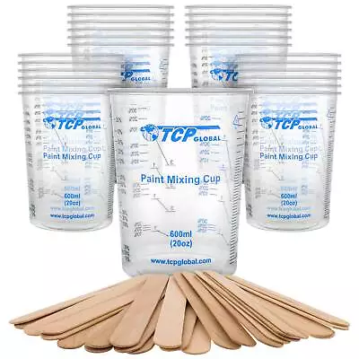 25 - 20 Oz (600ml) Disposable Flexible Graduated Plastic Mixing Cups 25 Sticks • $13.99