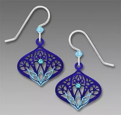 Adajio Earrings Dark Blue Moroccan Style Filigree Drop Aqua Lotus Design 7674 • $22.95