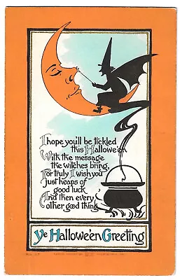 Postcard Halloween Witch  Man In The Moon Steaming Kettle • $11.51