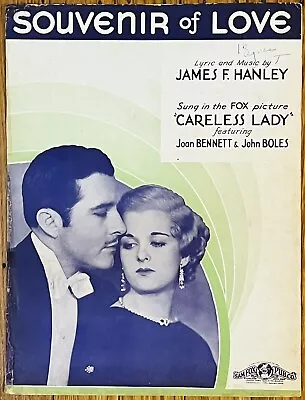 1932 JOHN BOLES And JOAN BENNETT Movie CARELESS LADY ~ SOUVENIR OF LOVE • $8