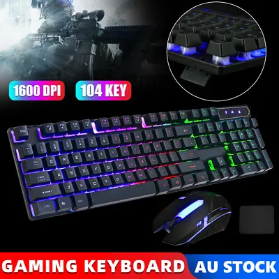 T6 Wired Gaming Keyboard And Mouse Mat Set RGB Backlight For PC PS4 Computers • $21.85