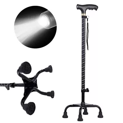 LED Quad Cane Small Base Bariatric 500lbs Walking Stick Aid Medical Mobility • $23.90