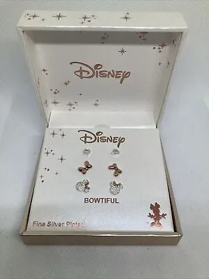 New Boxed Disney Bowtiful Fine Silver Plates Set Of 3 Earrings • $12