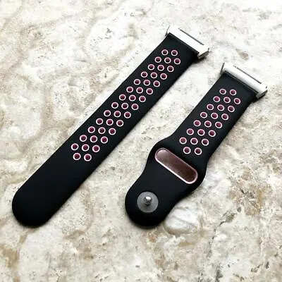 Black With Pink Smooth Rubber Silicone Sports Band Strap For Fitbit Ionic • $48.70