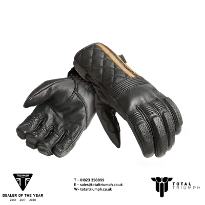 GENUINE Triumph Motorcycles Sulby Black/Gold Leather Gloves NEW 2023 • $107.03