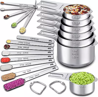 Measuring Cups And Spoons Set Of 20 7 Stainless Steel Nesting Measuring Cups &  • $11.99