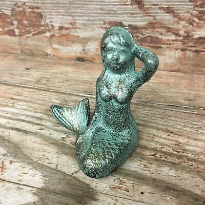 3” Cast Iron Nautical Sitting Mermaid Figurine Mythical Statue Art Coastal Beach • $9.98