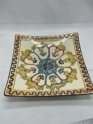 Vintage Mexico Lead Free Hand Painted Square Serving Tray Shallow Bowl • $24.99