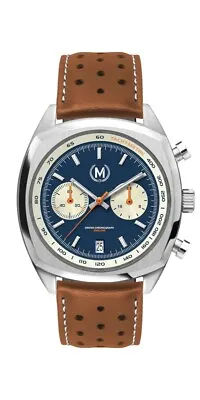 Marchand Driver Chronograph Mkii Meca-quartz Watch Blue Reverse Panda Tan Strap • $299