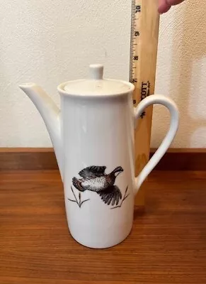 Vintage Pristine & Unusual Small White Ceramic Teapot With Quail Wildlife Design • $15