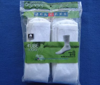 NOS VTG JERZEES WHITE TUBE SOCKS BRAND NEW RUSSELL MEN SIZE 6-12 6 Pair Sealed • $19.50