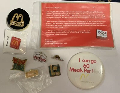 $23.99 • Buy 9 Vintage McDonald's Employee Pins Gold Arch Big Mac Scrabble Monopoly Olympics