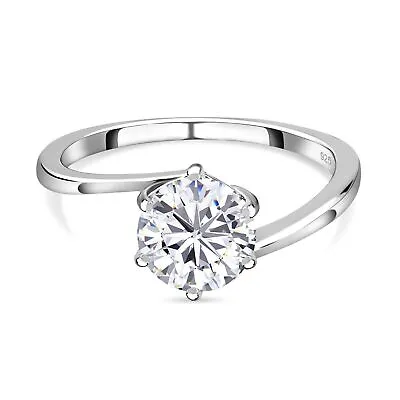 TJC 1.5ct Moissanite Solitaire Ring For Women In Platinum Over Silver • £26.99