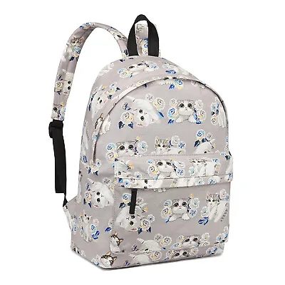 School Shoulder Bag Backpack Casual Daypack Cat Printed Canvas Travel Rucksack • £7.99