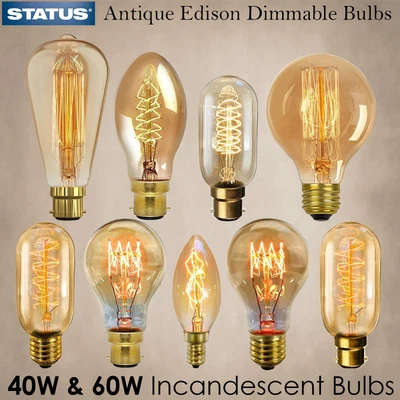 £24.99 • Buy E27 B22 E14 Vintage Antique Style Edison Industrial Filament 40W 60W Light Bulbs