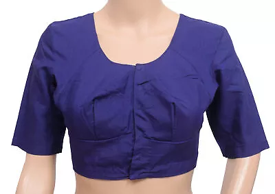 Sushila Vintage Stitched Blue Plain Cotton Sari Blouse Woven Choli Top Size 34 • $19.99