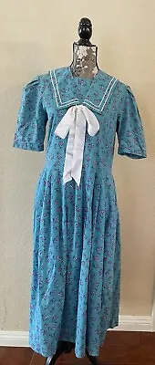 LAURA ASHLEY VINTAGE 80’s Cotton  Sailor Floral Dress Size 14 Aqua Blue EUC • £217.16