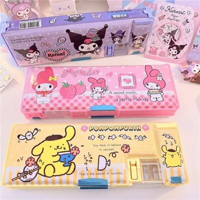 Kuromi My Melody Pompom Purin Peeling Magnet  2Layer Pencil Case Penbox Boxes • £14.63