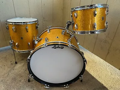 Vintage 1960 Ludwig Gold Sparkle Down Beat Drum Set Jazz Beautiful ! • $3150