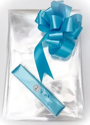 ShredAstic® Hamper Wrap Kit Clear Cellophane Film Wrap Teal Pull Bow Mothers Day • £3.99